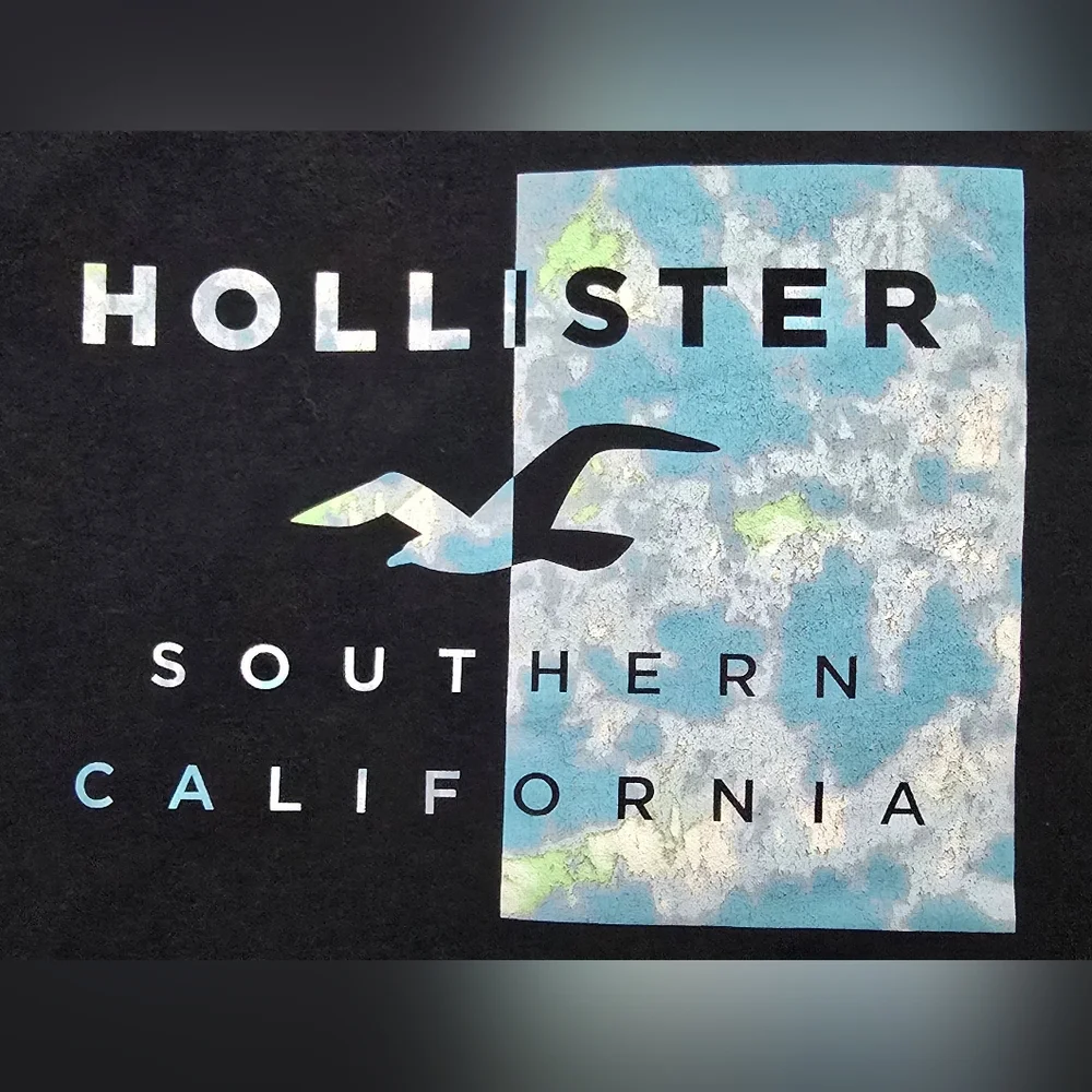 ✨Hollister Graphic Tee Southern California Logo Black Blue T-Shirt Size M Casual - Picture 2 of 4